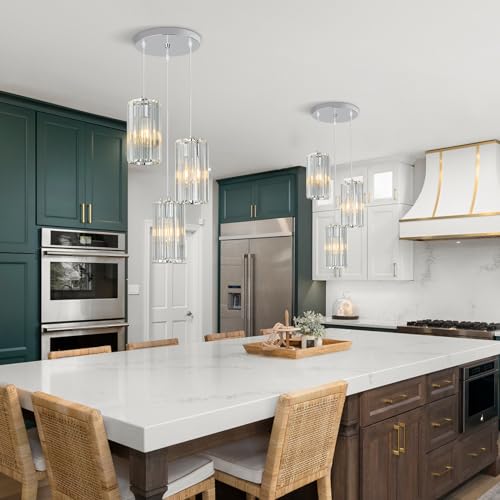 ZPBSJ Chrome Crystal Chandelier, Hanging Dining Room Lamp, Nightstand Lamp, Height Adjustable Flexible Chandelier, Ideal for Dining Room, Living Room and Kitchen Islands (3 Lights)