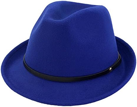 doublebulls hats Fedora Hat Mens Boys Trilby Hat Plain Felt Cap Gentlemens Choice, Royal Blue