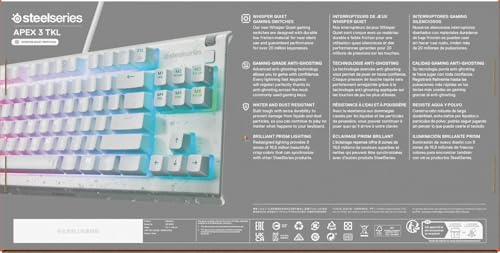 SteelSeries Apex 3 TKL White RGB Gaming-Tastatur – Kompakter Tenkeyless-Formfaktor – 8-Zonen-RGB-Beleuchtung – Wasser- und Staubresistenz – Flüsterleise Gaming-Switches - DE Layout QWERTZ 10