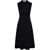 GRACE KARIN 2025 Women's Notch Lapel Ruched Wrap V Neck Business Work Dress Sleeveless A Line Midi Dress
