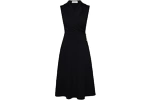 GRACE KARIN 2025 Women's Notch Lapel Ruched Wrap V Neck Business Work Dress Sleeveless A Line Midi Dress