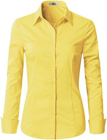 Womens Slim-Fit Long Sleeve Stretchy Button Down Collar Office Formal Casual Shirt Blouse