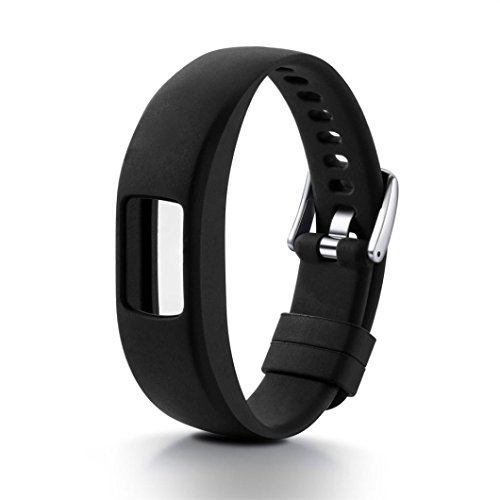 Unpara Silicone Wristband For Garmin vivofit 4 Replacement Band Adjustable Strap With Metal Buckle Small/Large (Black, Small)