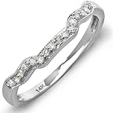 Dazzlingrock Collection 0.15 Ctw Round Natural Diamond Women Anniversary Wedding Ring Band Enhancer Guard, 14K White Real Solid Gold