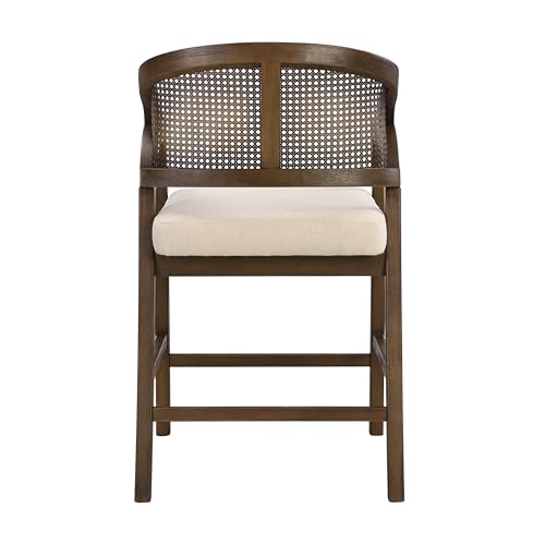 Merax Rattan Counter Height Bar Stools Set of 2, Wooden Frame Bar Chairs with Natural Rattan Woven Back, Modern Kitchen Island Chairs, Footrest for Kitchen, Dining Room, Beige/Walnut