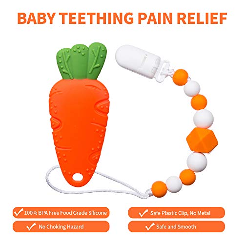 AmazingM Baby Teething Toys,Food Grade Silicone Carrot Teether Toy with Pacifier Clip Holder,BPA Free,Freezer Safe,Teething Egg for Infants and Toddlers