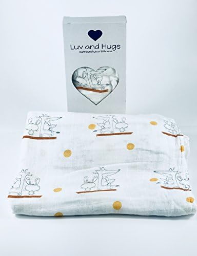 Luv and Hugs Fox and Rabbit Large Premium Knit Muslin Swaddle Blanket