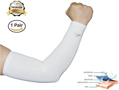 Compression UV Protect Arm Sleeves Arm cooling Sleeves Indoor/Outdoor Activities (White)