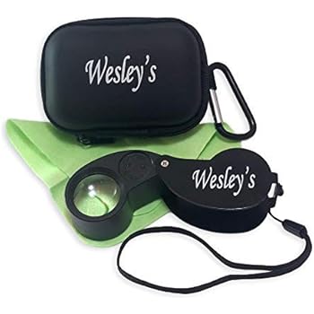 40X Jeweler's Loupe Jewelry Magnifier - Pocket Hand Lens Loop Magnifying Glass with Case LED and UV Illuminated for Gardening Kids, Stamp and Coin Collecting, Geology, by Wesley's as you wish
