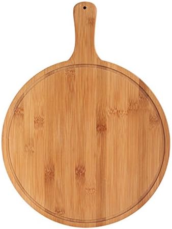 NEAER Wood Round Tray,Pizza Peel,Rould Pizza Pan,Cutting Board with Handle,Tray for Baking Pizza, Bread, Cutting Fruit, Vegetables, Cheese