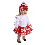 WARMSHOP American Girl Doll 18 inch Cute Reindeer Snowman Print Sweater Outfit Set Lovely Dress up Clothes (Red)