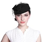 Aniwon Pillbox Hat, Wedding Hat with Veil Vintage Bow Fascinator Hats for Women