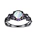 OPALTOP Black Gun Plated White Fire Opal Rings Created Amethyst Promise Engagement Rings Band for Women Girls (Size 5-10)