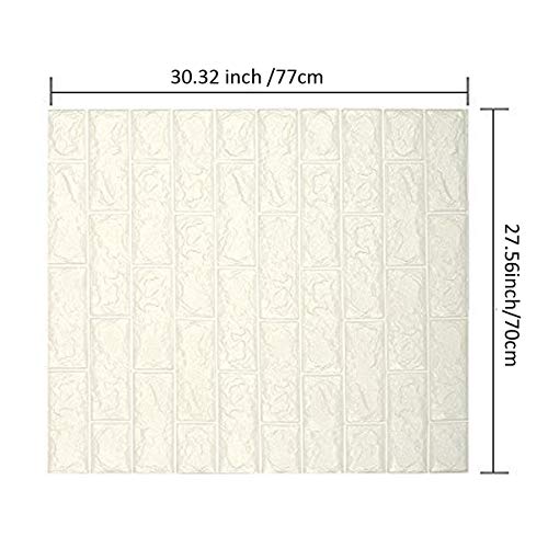 5-Pack 3D Wall Panels Wall Stickers, (30.3x27.6 inch) Waterproof XPE Foam 3D Brick Easy Self-Adhesive for Interior Wall Decoration Brick Design Soft Panels (White)