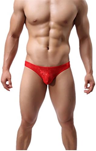 Men's Lace Printed Thong Briefs Underwear Low Waist U Convex Male Comfortable &Breathable G-String Underpants