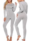 Ekouaer Bandage One Piece Pajama Romper Thermal Underwear Set Long Sleeve Jumpsuit Sleepwear for Women