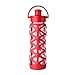 Lifefactory LFC4 22-Ounce BPA-Free Glass Water Bottle with Active Flip Cap & Silicone Sleeve, Charged Red