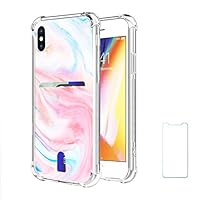 Oddss Case Compatible for iPhone Xs Max with Card Holder Slot Abstract Marble Cloud Design Ultra-Slim Thin Soft TPU Clear Cover Compatible for iPhone Xs Max (6.5") with Screen Protector