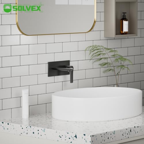 SOLVEX Moderno Grifo de Baño de Montaje en Pared, Monomando Grifo para Lavabo de Baño, Llave Monomando para Lavabo Latón, Grifo de Fregadero de Baño Con Válvula Rugosa, Negro Mate, SP-91003-N