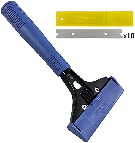 Razor Blade Scraper, ZIXU Razor Scraper Heavy Duty Utility Scraper with 10 Pieces Stainless Steel Blades (Blue)
