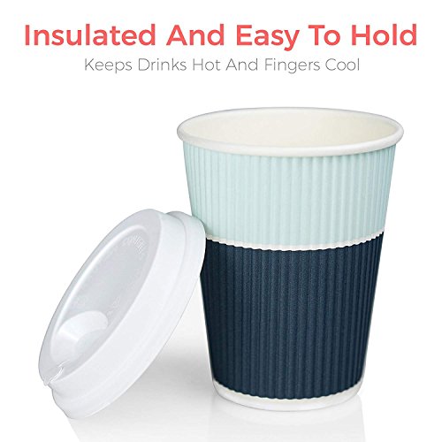 Glowcoast Disposable Coffee Cups With Lids - 12 oz To Go Coffee Cups (90 Set) With Sturdy Lids Prevent Leaks! Paper Hot Cup Holds Shape With Hot, Cold Drinks. Ripple Cups Protect Fingers from Heat! - Thumbnail 5