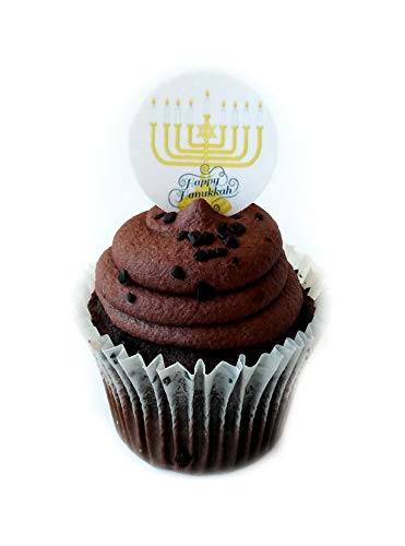 Happy Hanukkah Menorah Candles Jewish Christmas Holiday Wafer Paper Cake Toppers 1.5 Inch for Decorating Cookies Cakes Cupcakes Desserts Pack of 24