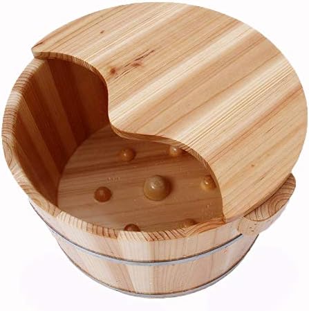 GAOC Foot Bath Barrel Solid Wood Natural Thicken Foot Tub Pedicure Basin Household （3621cm）,Woodenbarrel+barrelbottommassagebeads+Covered