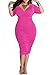 Pink Queen Womens Plus Size Deep V Neck Wrap Ruched Waisted Bodycon Dress XXL Azalea Pink