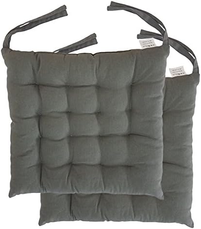 Cottone 100% Cotton Chair Pads w/ Ties (Set of 2) | 16” x 16” Square | Extra-Comfortable &amp; Soft Seat Cushions | Ergonomic Pillows for Rocking, Dining, Patio, Camping, Kitchen Chairs &amp; More (Grey)