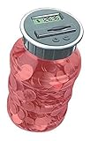 Digital Coin Counter By Digital Energy Pennies Nickles Dimes Quarter Savings Jar | Transparent Red w/ LCD Display