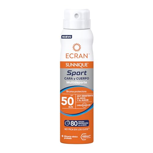 Sunnique Sport Bruma Protectora Rostro y Cuerpo SPF 50 – Muy Resistente al Agua y Sudor – Protección Invisible 2 en 1 – 75 ml