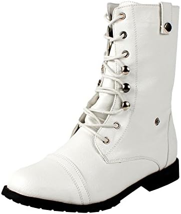 West Blvd Damara-2 Combat Boots, White Pu, 7.5