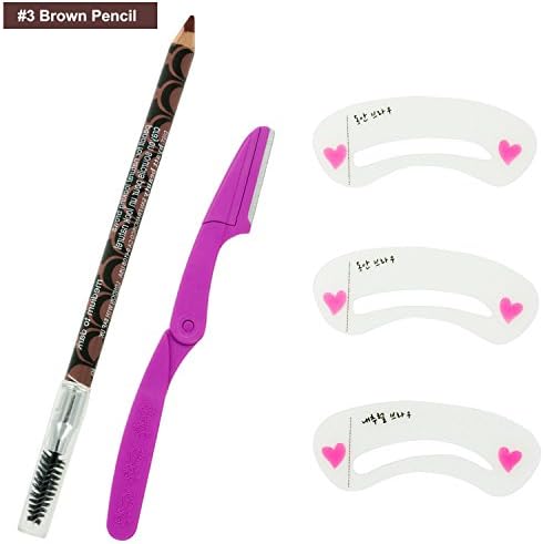 UUStyler Eyebrow Makeup Kits Waterproof Eyebrow Color Pencil + 3 Style Super Soft Silica Gel Eyebrow Stencil Card + Eyebrow Razor (#3 Reddish Brown)
