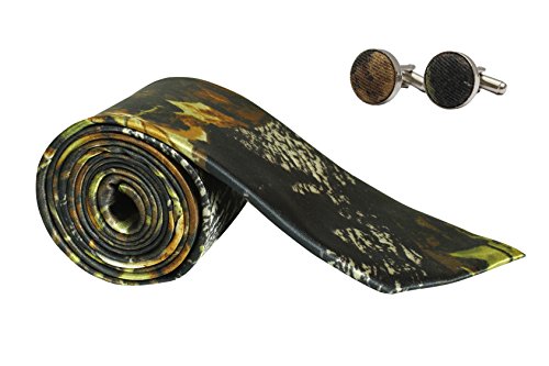 Men's Skinny Neckties Long Camo Ties with Cufflinks for Weddings, Groom, Groomsmen, Gifts(Black)