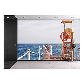 Life Guard Tower at The Eand of Pier - Removable Wall Mural | Self-Adhesive Large Wallpaper - 66x96 inches