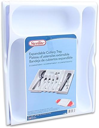 Sterilite Expandable White Cultery Tray, High Quality Plastic, 15 L X 12 1/2 W X 2 5/8 H