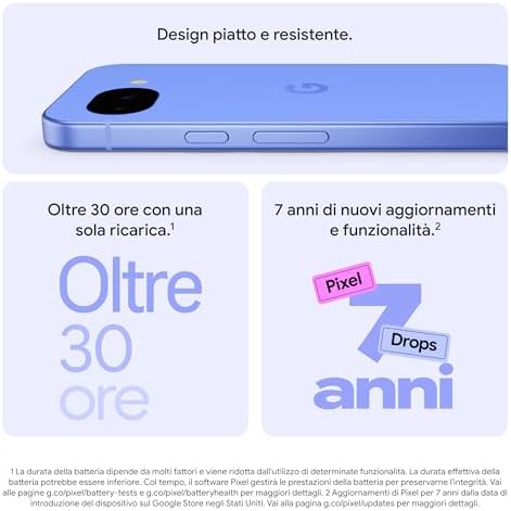 Pixel 10a - 7 anni di nuovi aggiornamenti e funzionalità, oltre 30 ore di autonomia, Guida fotografica, Gemini Live, Sicurezza Pixel - Viola lavanda, 256GB