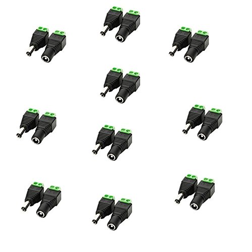 TronicsPros 10 Male + 10 Female 12V DC Power Connector Plug 24V 5.5 x 2.1mm Barrel Jack Adapter Socket DIY Screw Terminal Connector for CCTV Camera, LED Strip Light, DVR, Car Monitor System, etc.