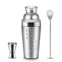 Blusmart Cocktail Shaker Stainless Steel 24oz Bar Set Kit Cocktail Shakers with Rotation Recipe Guide, Martini Tool Accessories Built-in Bartender Strainer & Measuring Jigge (15 & 30 ml) (02)