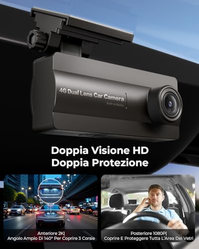 NUASI 4G LTE Dash Cam Car Front and Rear Camera 2K/1080P | 32GB SD Card Included, with 24/7 Parking Modes, GPS, OBD, G-Sensor, APP Alert, Night Vision, Two-Way Audio