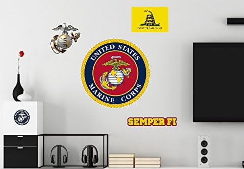 UNITED STATES MARINE CORPS DECALS - 5 Piece Officially Licensed Military Décor Stickers for Walls and Rooms - Large Military Decals from 3 to 15 Inches - US Military Decals Look Great On Walls