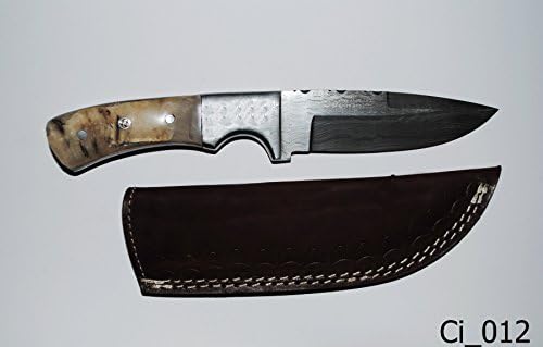 Hand Made Damascus Steel Skinner Knife With Ram Horn and Damascus Bolsters Handle.