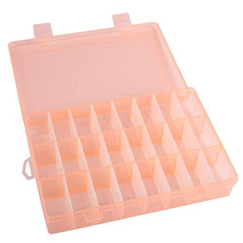 Fan-Ling 1pcs Adjustable 24 Compartment Plastic Storage Box,Jewelry Earring Case Organizer,Jewelry Beads Pills Nail Art Tips Storage Box,Plastic Storage Containers Holder, Portable&Durable (A)