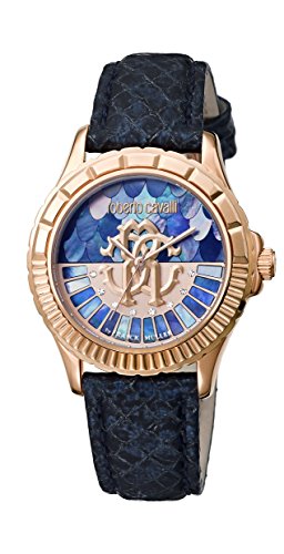 Roberto Cavalli LOGO DIAL Women s Swiss-Quartz Blue Leather Strap Watch
