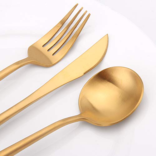 Vanys Silverware Set, Matte Gold Flatware Cutlery Set Service for 4, Satin Finish 20 Piece
