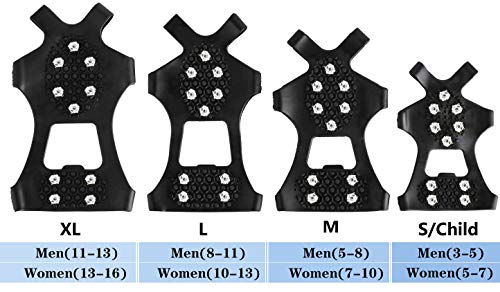 Pozlle Ice Grips,Updated VersionIce & Snow Grips Cleat Over Shoe/Boot,Traction Cleat Rubber Spikes Anti Slip 10 Steel Studs Crampons Slip-on Stretch Footwear (Large(Women 10-13 / Men 8-11))