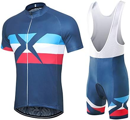 Men's Cycling Jersey Set Quick-Dry Breathable Shirt and 3D Gel Padded Bib Shorts