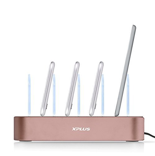 Charging Station,XPLUS 4 Ports USB Charging Station Organizer,Faster Charging Stand Universal Detachable Multi-Device Charger Compatible for iPhone,iPad ,Samsung Galaxy S8,Cell Phones,Tablets(Rose Gold)