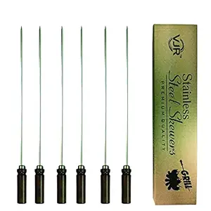 VJR 13 Inch Stainless Steel Skewer Square Rod with Wood Handle (Set of 6) - Grilling, Kebab, Tandoori, Shish Kebab, BBQ Sticks Set