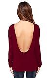 Dreagal Women's O Neck Backless Sexy Long Sleeve T Shirt Blouse